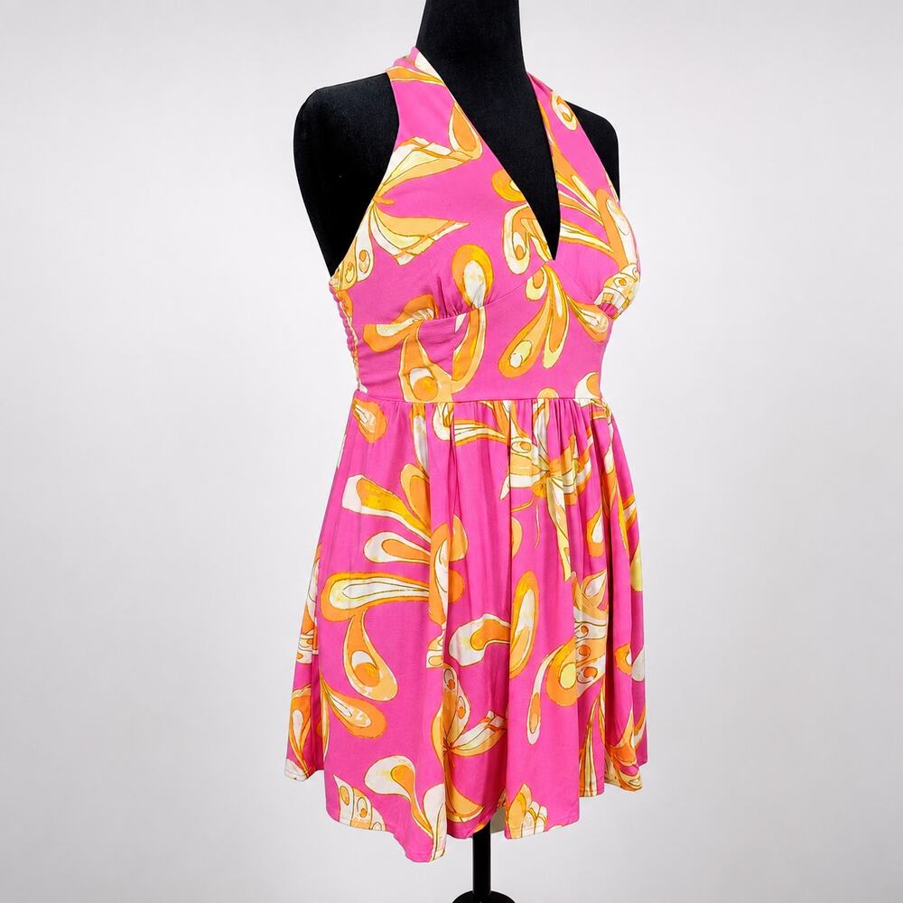 Urban Outfitters 100% Viscose Y2K Halter Babydoll Dress Pink Butterfly L